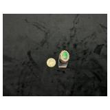 Silver Ring with Green Oval Stone and Embedded Det