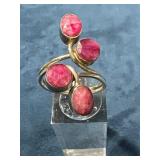 Size 7 Sterling Ring with Four Red Faceted Stones