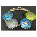 Enamel Floral Link Bracelet with Toggle Clasp