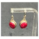 Gold-Tone Earrings With Red Oval Stones