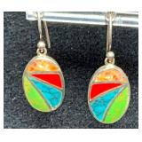 Sterling Silver Dangle Earrings With Multicolor In