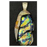 Unmarked Iridescent Multicolor Pendant With Metal