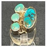 Sterling Silver Ring with Turquoise Stones Marked