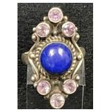 Sterling Silver Ring with Lapis and Lavender Gemst