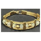 Gold Wire Wrapped Bracelet with Light Blue and Gol