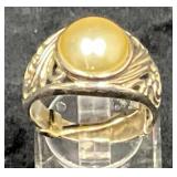 Sterling Silver Ring with Yellow Stone, Marked 925