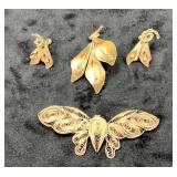 Gold-Tone Butterfly Brooch and Earrings Set