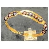 Gold-Tone Wire-Wrapped Bracelet With Pearls