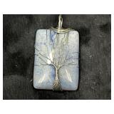 Unmarked Blue Stone Pendant with Wire Tree Design