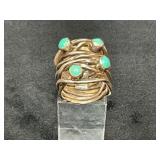 Unmarked Wire-Wrapped Ring With Green Gemstones