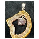 Unmarked Geode Pendant with Stone Centerpiece