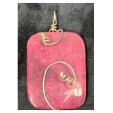 Rectangular Pink Stone Pendant with Wire Wrap