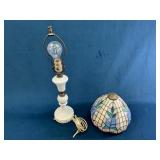 Milky Glass Lamp with Stained Glass Shade