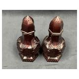 Two Avon Knight-Shaped Collectible Bottles in Ruby