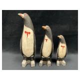 Three Hand-Carved and Painted Wooden Penguins