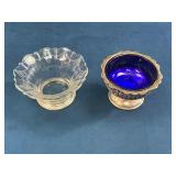 Two Silver Tone Dishes with Glass Inserts