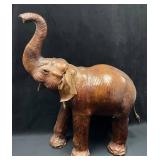 Leather Elephant Sculpture with Trunk Raised and D
