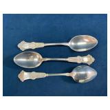 Three Sterling Silver Ornate Spoons, 58.4 Grams