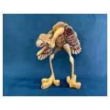 Carved Wooden Bird Figurine with Detailed Features