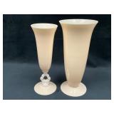 Cream-Colored Glass Vases with Ornate and Plain Ba