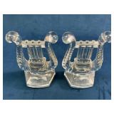 Clear Glass Lyre-Shaped Bookends