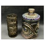 Carnival Glass Decanter with Lid and Smoky Glass T