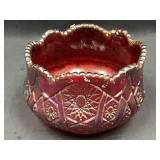 Ruby Red Carnival Glass Bowl With Scalloped Rim an