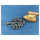 Cast Iron Trivet and Vintage Sad Iron Set