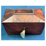 Mahogany Tea Caddy with Key and Lined Interior