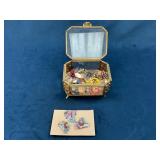 Vintage Costume Jewelry in Glass and Brass Box