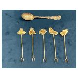 Silver Souvenir Spoon and Sterling Cocktail Picks