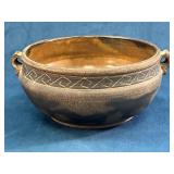 Signed Boyce Pottery Bowl with Handles and Geometr