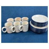 Danish Pottery Serving Set with Plates and Mugs