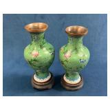 Chinese Cloisonne Vases on Wooden Stands