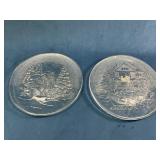 2 Clear Glass Plates With Winter Scenes