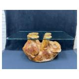 Glass-Top Table with Ceramic Reclining Bear Base