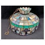 Leaded Stained Glass Hanging Lamp with Floral Moti