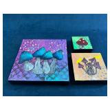 Three Acrylic Mushroom Paintings on Canvas