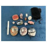 Polished and Carved Stones With Black Velvet Pouch