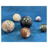 Six Polished Gemstone Spheres and Freeform Object