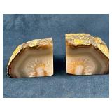 Polished Agate Bookends With Natural Stone Exterio