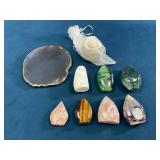 Polished Gemstones and Agate Slice with Drawstring