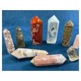 8 Polished Crystal and Agate Points in Various Col