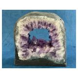 Amethyst Geode with Center Opening on Gray Stone B