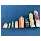 Eight Polished Gemstone and Mineral Obelisks