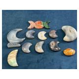 Polished Crescent and Oval Gemstone Pieces