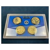 4 USA Commemorative $1 Coins in Display Case