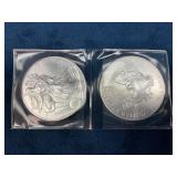 Two 1 Troy Ounce .999 Fine Silver Coins in Protect