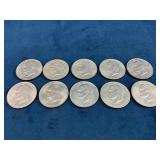10 Eisenhower 1-Dollar Coins, 1971 and 1972