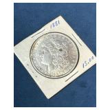 1881 Morgan Silver Dollar Coin in Display Holder